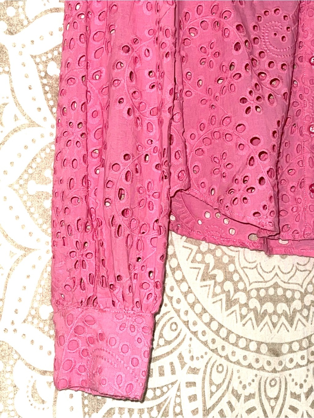 "JOIE" LADIES GORGEOUS PINK EYELET LONG SLEEVE BUTTOM UP BLOUSE, SIZE SMALL - Picture 3 of 4